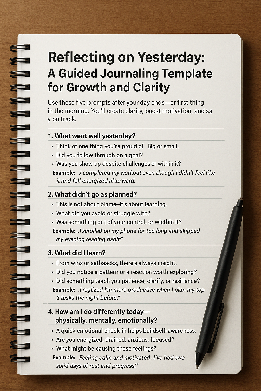 Reflecting on Yesterday: A Guided Journaling Template for Growth and Clarity